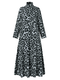 Leopard Print Zip Front High Neck Plus Size Long Dress for Women - Grey