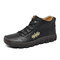 Men Hand Stitching Microfiber Leather Lace Up Soft Boots - Black