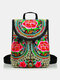 Vintage Embroidered Women Backpack Ethnic Travel Handbag Shoulder Bag - Red 2