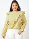 Solid Color Ruffle Patchwork Puff Sleeve Casual Blouse for Women - Yellow