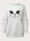 Plus Size Lovely Cat Print O-neck Loose Casual Sweatshirt - White