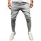 Mens Fashion Stripe Lightweight Breathable Zipper Casual Pants - Light Gray