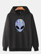 Mens Laser Alien Print Solid Casual Relaxed Fit Pullover Hoodie - Black