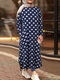 Polka Dot Print Split Long Sleeve Plus Size Dress with Pockets - Blue