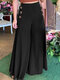 Mujer Botón lateral liso Diseño Pierna ancha informal Pantalones - Negro