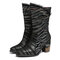 SOCOFY Fashion Metal Color Zebra Pattern Stitching Lace High Heel Boots - Silver