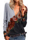 Contrast Color Flower Print Long Sleeve Blouse For Women - Gray