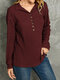 Solid Button Long Sleeve Lapel Blouse For Women - Wine Red