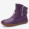 Adjustable Lace Up Stitching Warm Lining Casual Flat Knight Boots For Women - Purple