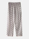 Geometric Print Faux Silk Smooth Loungewear Pajamas Pants - Silver