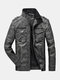 Mens Faded Effect Zip Front Casual Washed PU Jackets With Pocket - Black