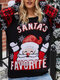 Christmas Printed Long Sleeve O-neck Sweater For Women - Black