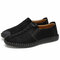Men Hand Stitching Cap Toes Breathable Light Slip On Casual Loafers - Black