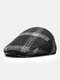 Men Woolen Cloth Lattice Pattern Built-in Ear Protection Warmth Vintage British Forward Hat Beret Flat Cap - Black