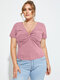 Plus Size V-neck Twisted Short Sleeves T-shirt - Pink