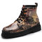 Men Stylish Pattern Printed Non Slip Casual Lace Up Short Martin Boots - Champagne
