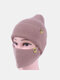 Women Wool 2PCS Winter Outdoor Warm Neck Face Protection Knitted Hat Beanie Mask - Khaki