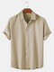 Mens Solid Color Cotton Basic Light Breathable Short Sleeve Shirts - Khaki