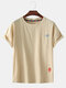 Mens Plain Little Cloud Cartoon Embroidery O-Neck T-Shirts - Beige