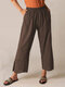 Casual Solid Color Elastic Waist Plus Size Pants With Pockets - Coffee