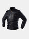 Mens Double Chest Pocket Zipper Front  PU Leather Stand Collar Thick Jackets - Black