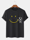 Camisetas masculinas Smile Astronaut Print com gola redonda e manga curta - Preto