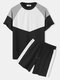 Mens Color Block Patchwork Raglan Sleeve Two Pieces Outfits - Black