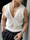 Camiseta sin mangas de punto transparente hueca para hombre - Blanco