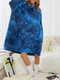 Women Tie-Dye Thicken Double Teddy Plush Oversized Blanket Hoodie With Kangaroo Pocket - Blue