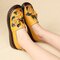 Women Casual Folkways Soft Cow Leather Flowers Flat Shoes - Yellow