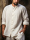 Camisas casuales de manga larga de algodón con cuello alto sólido para hombre - Beige