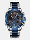Full Steel Dual Display Watch Waterproof Luminous Display Men Quartz Watch - Blue