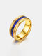 Trendy Simple Inlaid Single Row Square Blue Rhinestones Color Contrast Circle-shaped Stainless Steel Ring - Gold