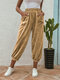 Corduroy Casual Elastic Waist Pockets Plus Size Pants - Khaki