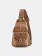 Menico Men Faux Leather Multi Compartment Vintage Casual Outdoor Chest Bag Shoulder Bag - Brown