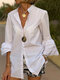Solid Stand Collar Casual 3/4 Sleeve Shirt For Women - White