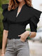 Fashion Ruffle V-neck Empire Waist Plus Size Blouse - Black