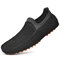 Men Genuine Leather Soft Sole Slip Resistant Casual Slip On Driving Shoes - Black