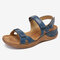 Women Stitching Soft Holiday Adjustable Hook Loop Beach Sandals - Blue