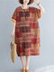 Vintage African Print Short Sleeve Loose Dress - Red