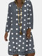 Polka Dot Printed V-neck Long Sleeve Midi Dress - Grey