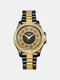 8 Colors Stainless Steel Alloy Men Inlaid Rhinestones Dial Watch Decorative Pointer Quartz Watch - Gold Black