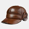 Trapper Hat Men's Thick Warm Outdoor Earmuffs Cotton Hat Leather Hat - First layer cowhide (brown)