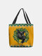 Women Felt Christmas Cat Pattern Patchwork Handbag Shoulder Bag Tote - Yellow