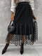 Polka Dots Print Mesh Elastic Waist Long Casual Skirt for Women - Black