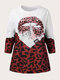 Plus Size Casual Leopard Print Patchwork O-neck Sweatshirt - Red