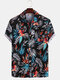 Mens Hawaiian Style Coco Leaf Flower Breathable Short Sleeve Shirts - Black