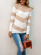 Casual Striped O-neck Long Sleeve Knit Sweater - Beige