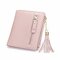Genuine Leather Tassel Stylish Short Wallet Card holder Candy Color Purse - Pink