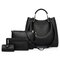 Women Plain Faux Leather Four-piece Set Handbag Shoulder Bag Clutch Bag - Black